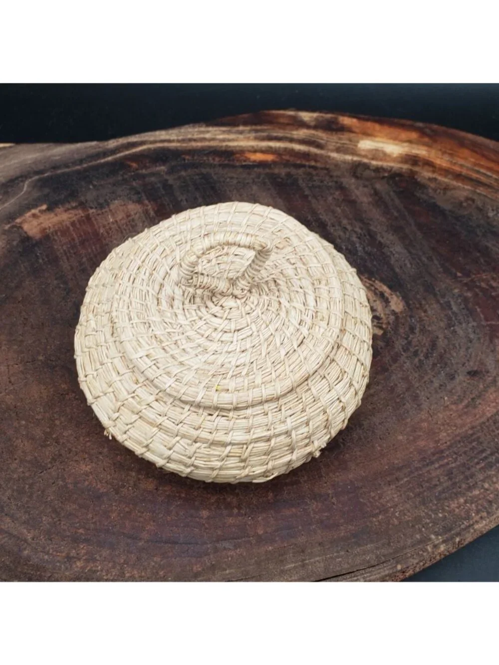 Small Handwoven Lidded Trinket Box Ring Keeper Keepsake Natural Fiber Coiled
